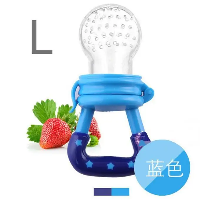 blue L Pig Handle Pacifier Feeder for Baby Food Grade Silicone PP Training Nipple Milk Fresh Fruit Nibbler Teat Pacifier Bottles - Цвет: blue L
