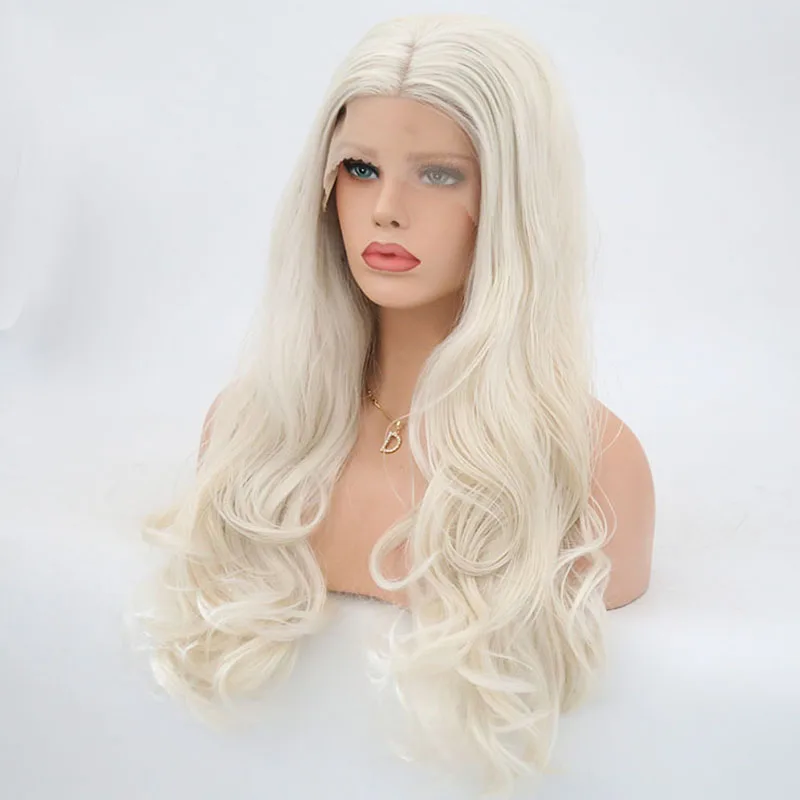 RONGDUOYI натуральные волнистые#60 Платиновые блондированные синтетические парики на кружеве высокое качество термостойкие волокна передние парики на кружеве для женщин
