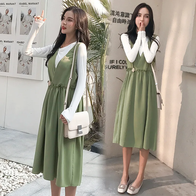 

Maternity Clothes Autumn 2019 Nursing New Style Long-sleeved T-shirt + Dress Two-Piece Set Maternity Dress Set