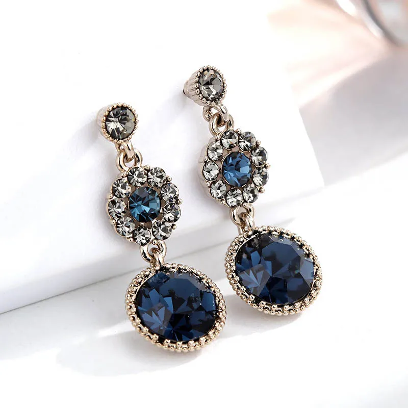 Royal blue JoiasHome 925 пробы серебряные женские серьги с Круглым Черным драгоценным камнем очаровательные женские ювелирные украшения для женщин подарок на свадьбу - Цвет камня: Royal blue