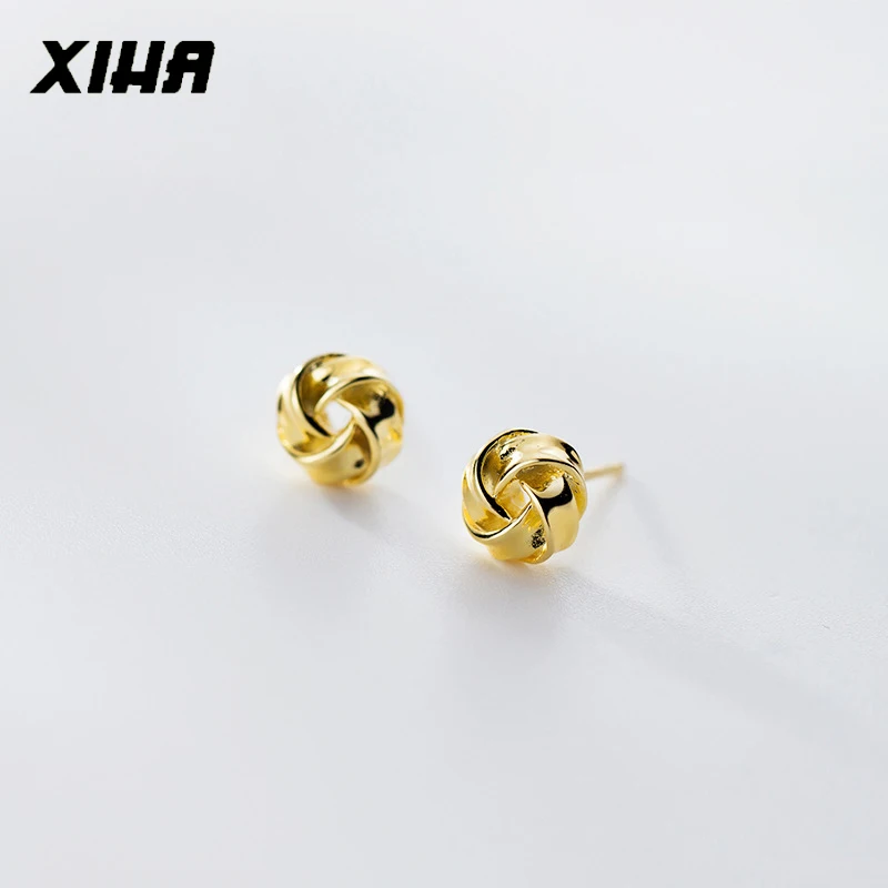 

XIHA 925 Sterling Silver Small Stud Earring Twist Knot Tiny Silver Earrings for Girl Kid Gold Color Earings Fashion Jewelry 2019