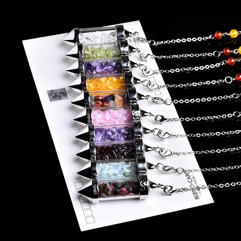 

1PC Natural Crystal Mineral Ornaments Bullet Gravel Wishing Bottle Spiritual Yoga Divination Amulet Energy Pendant DIY Gift