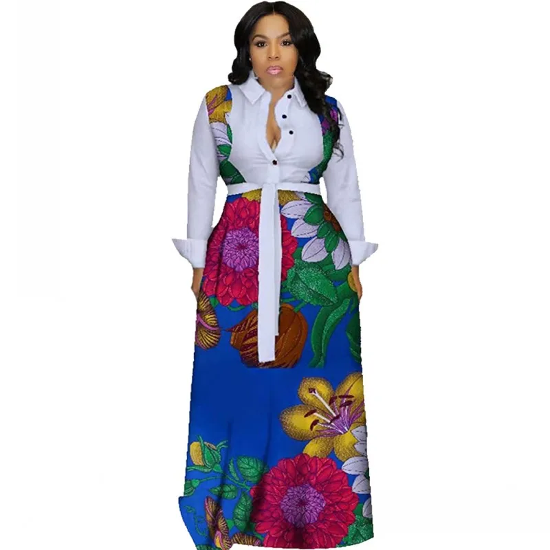 African Dresses For Women New Autumn Print Dashiki Shirt Dress Slim Sexy Full Sleeve Ladies Robes Elegant Party Dress Vestidos