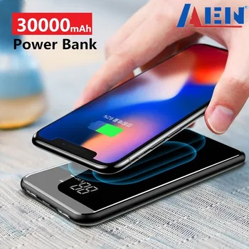 30000mahの電源銀行充電器iphoneサムスン外部バッテリー銀行内蔵チーワイヤレス充電器powerbankポータブル