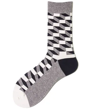 

Fashion Fine Paragraph Diamond Pattern Argyle Three-dimensional Tube Geometric Funny Large Combed Cotton Funny Happy Socks Gift
