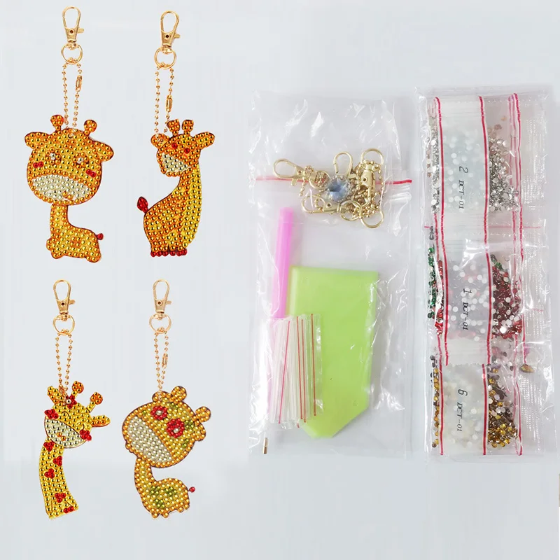 F-keychain-giraffe Алмазная живопись крест Стич брелок милый жираф шаблон модная сумка брелок особой формы ювелирные украшения с бриллиантами украшения - Цвет: F-keychain-giraffe