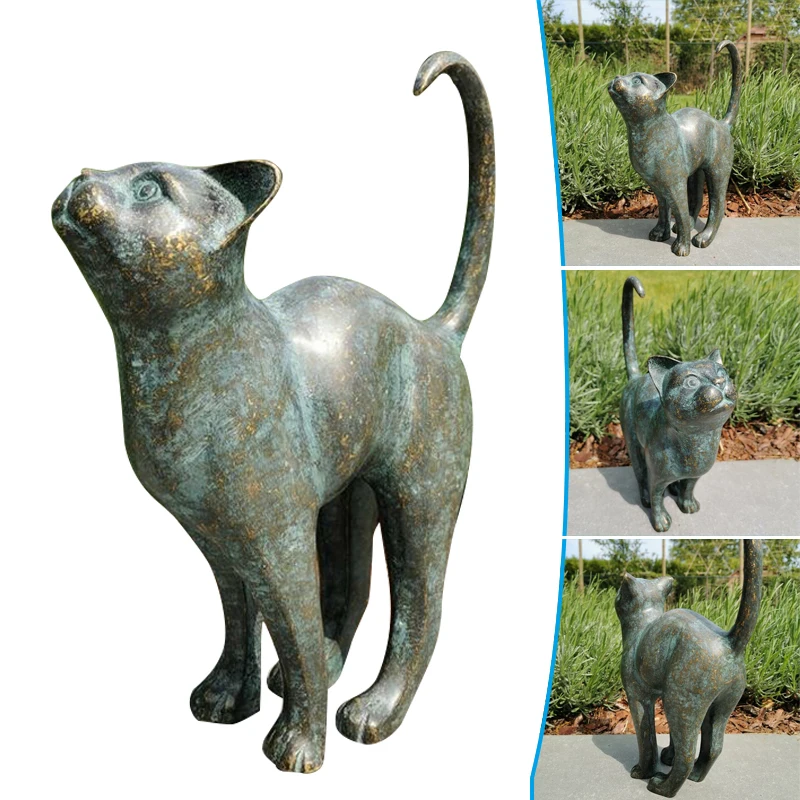 Beautiful Cat Statue With Rounded Back Garden Decor Resin Outdoor Lawn