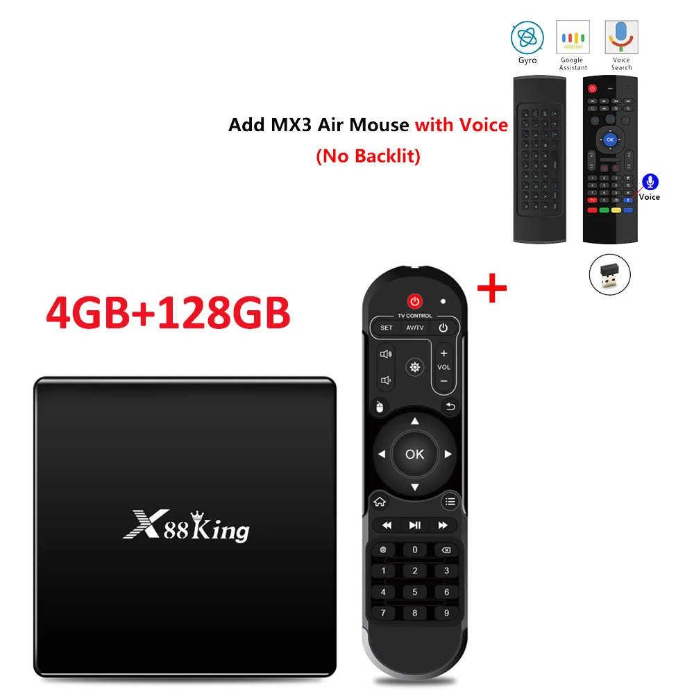 X88 King Android Tv Box 4GBDDR4 128GB LAN1000M RJ45 2,4G/5G двухдиапазонный Wifi AmlogicS922X Четырехъядерный 4K HD 1080P H.265 телеприставка - Цвет: 4GB128GB add mx3mic