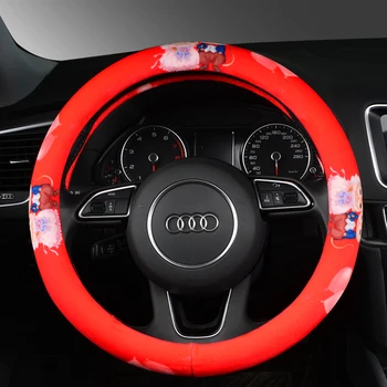 

KKYSYELVA Plush Vehicle Steering Wheel Cover Classic Black Car Wheel Protector Auto Steering Covers