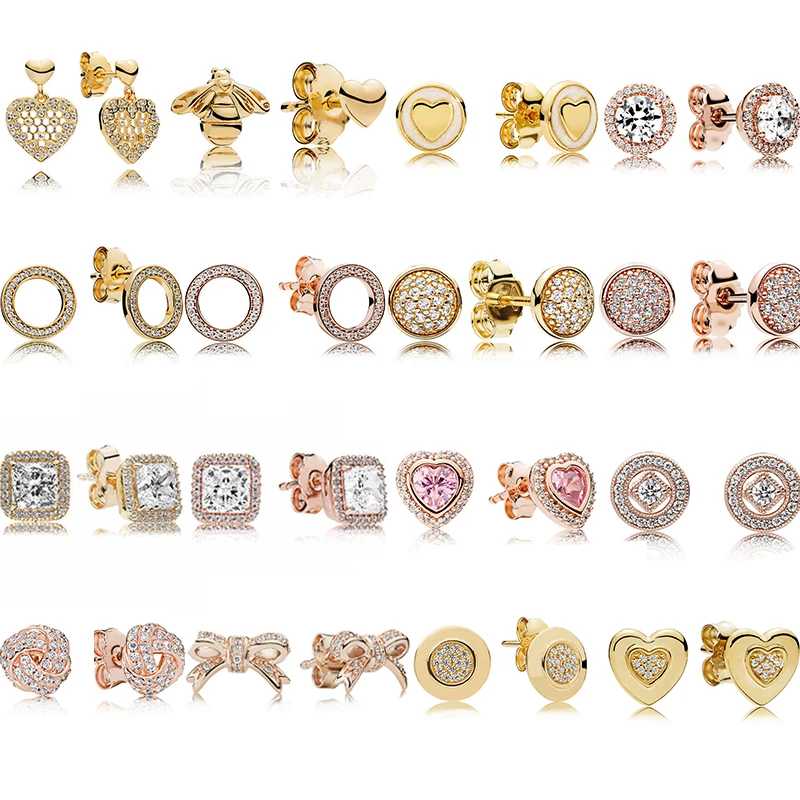 Настоящее 925 пробы, серебро, оригинальная Роза, блестящее, фирменное сердце, Forever Europe, серьги-гвоздики для женщин, бусина, очаровательный подарок, сделай сам, ювелирное изделие