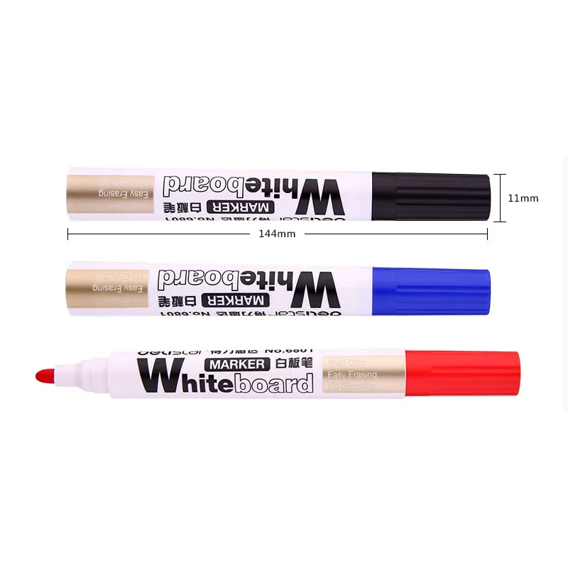 Deli 6801 Whiteboard Pen Water-Based Marking Pen Whiteboard Pen Waterborne Whiteboard Pen hong hei lan 3-Color ke xuan Wholesale
