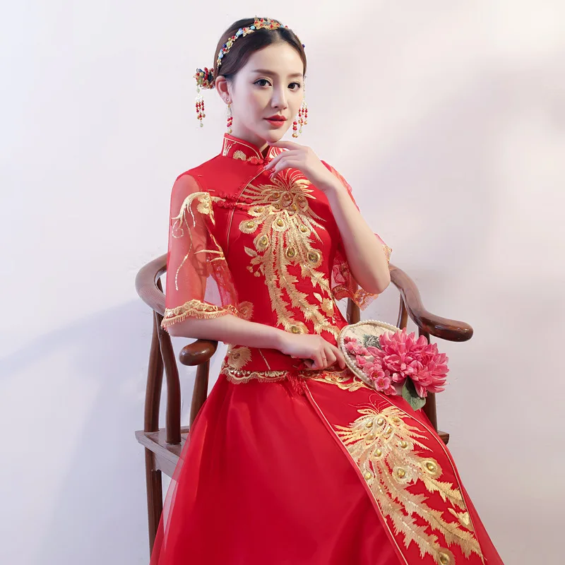 Vestido De Noiva Promotion Scoop Toast Bride's Cheongsam New Spring And Summer 2020 Wedding Chinese Dress Female Slim Show Hefu