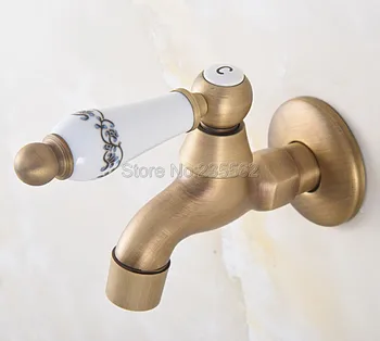 

Antique Brass Wall Mounted Ceramic Handle Mop Pool Faucet Basin Taps Lav319