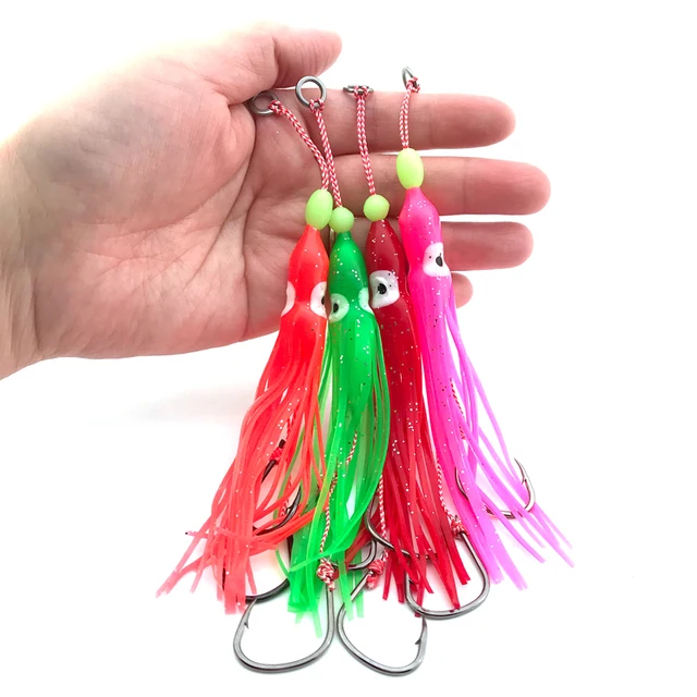 inchiku Squid Octopus lure 40g 60g 80g 100g Bottomship Sinking Slow Metal Jig Head Skirt Hook Saltwater Fishing Marlin Lure Bait 4pcs no golw