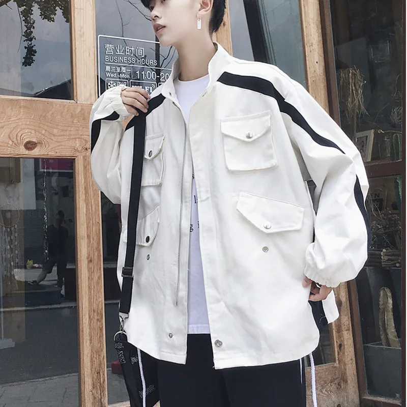 Autumn New Tooling Denim Jacket Men Fashion Collision Color Multi-pocket Denim Jacket Man Streetwear Hip-hop Loose Bomber Jacket