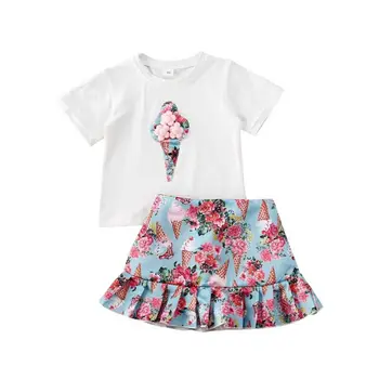

Baby Summer Clothing 1-5T Toddler Kids Baby Girls Short Sleeve Top T-shirt & Skirts Ice Cream Outfit Clothes Sets 2PCS