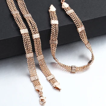 

8mm Rose Gold Filled Necklace Bracelet Set for Women Small Bead Link Chain Bracelet Bangle Jewelry Set Fashion Gifts LCSM03
