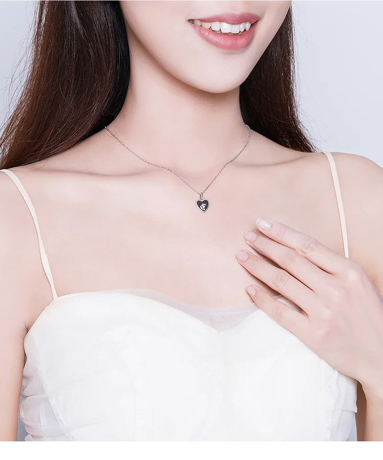 WOSTU Real 925 Sterling Silver Necklaces Footprints Heart Pendant Long Chain Link For Women Friendship Fashion Jewelry FIN354