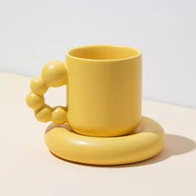 

Nordic INS Creative Round Ball Handle Cup Cute Personality Frosted Ceramic Coffee Mug and Saucer Set