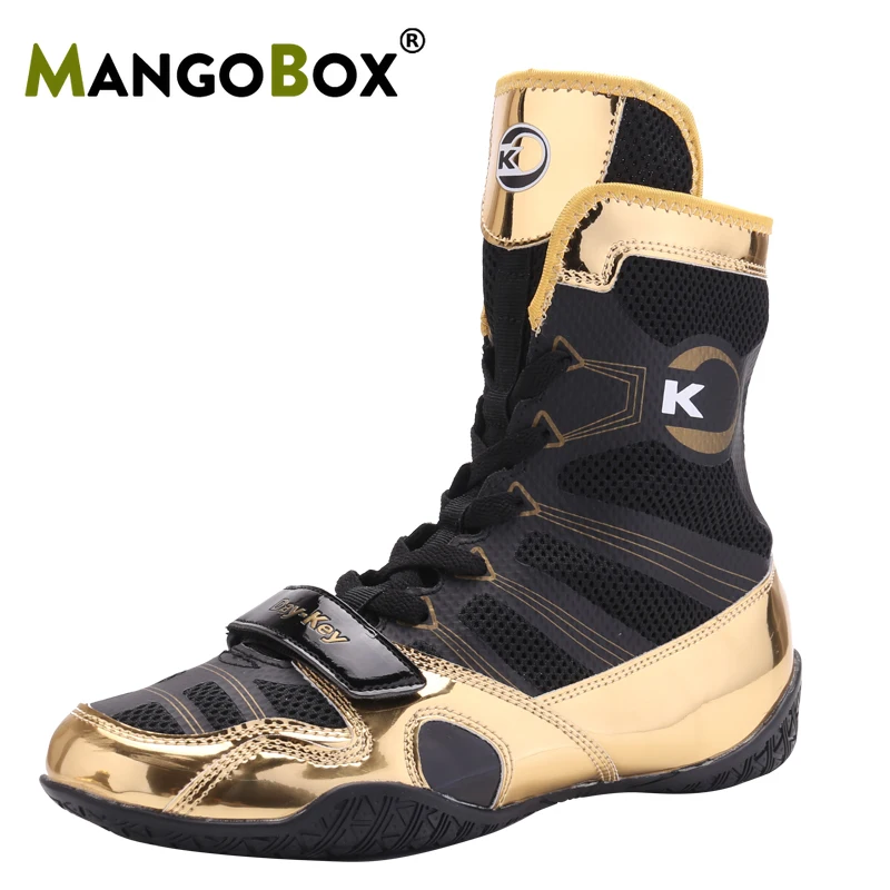 Professional Wrestling Boots High Top Mesh Boxing Shoes Men Black Gold Luxury Wrestling Sport