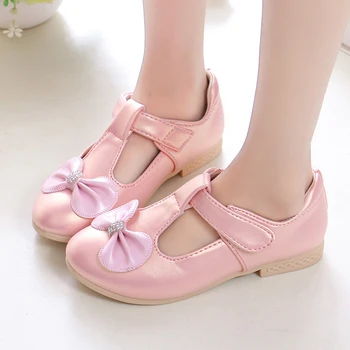 

Spring Autumn Kids Shoes For Girls Wedding Party Dress Shoes Children Leather Flats Bow-knot T-strap Sweet Princess Breathable