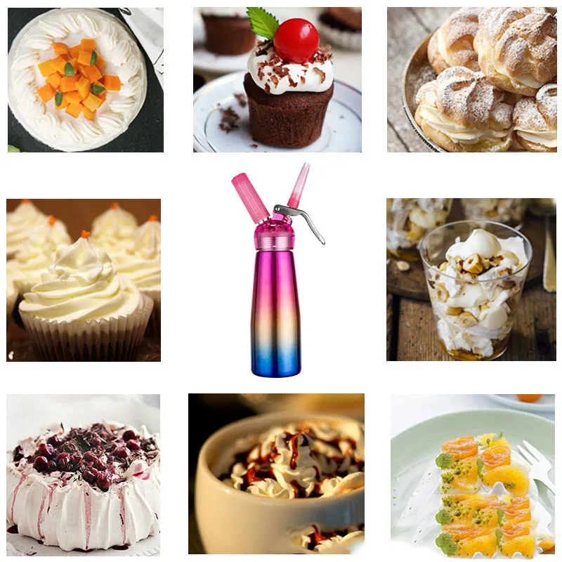 250/500ml rainbow Aluminium Whipped Cream Dispenser Kitchen Cream Whipper Dessert Tools foaming with Nozzles Dropper gift box