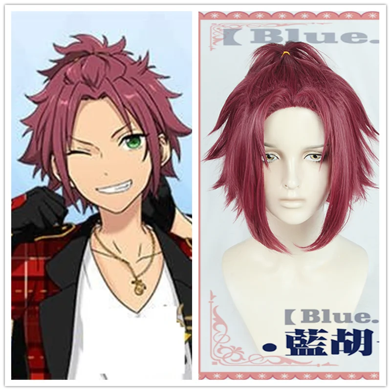 

Anime Ensemble Stars Isara Mao Cosplay Wig Short Dark Purple Red Heat Resistant Synthetic Hair Wig + Free Wig Cap