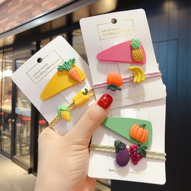 

3Pcs/Set Children Cute Colors Fresh Fruit Vegetable Barrettes Hair Clips Girls Acrylic Hairpins Headbands Kids Hair Accessories