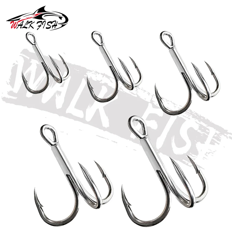 WALK FISH Fishing Hook 10pcs High Carbon Treble Hooks Super Sharp solid  size 2#-10# Triple Barbed Steel Fishing bass lure hook