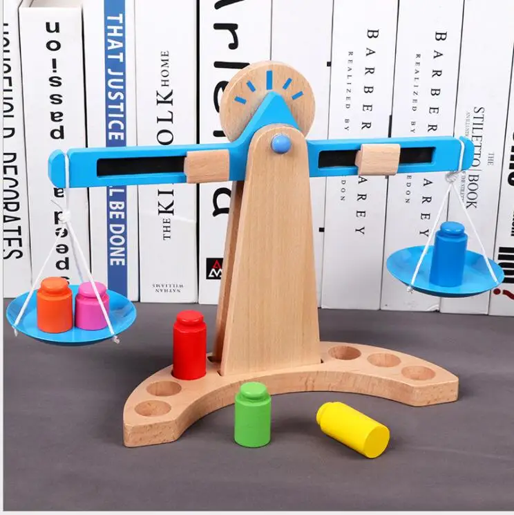 singe math Educational Wood Toys for Children Toy Small Wooden Balance Scale Toy With 6 Weights For Kids Baby Libra Scales