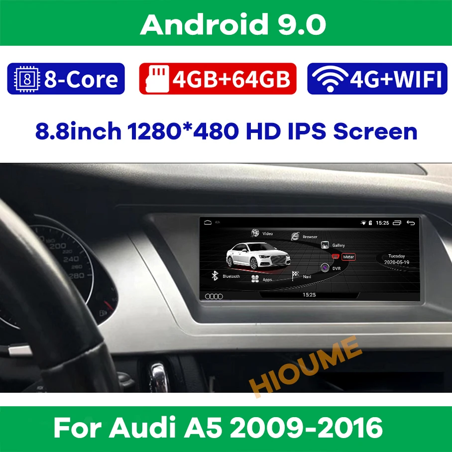 8 ядер Android 9 Автомобильный dvd Радио мультимедийный плеер GPS навигация для Audi A5 2009