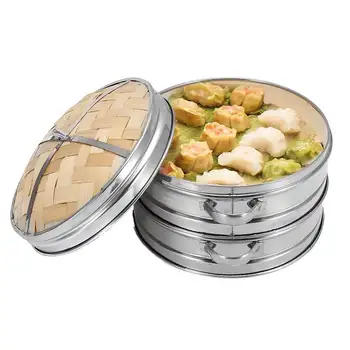

22cm Stainless Steel Cookware Bamboo Steamer Bamboo Steamer Rice Snack Basket Set Dumpling Steamer Kitchen Cooking Tools