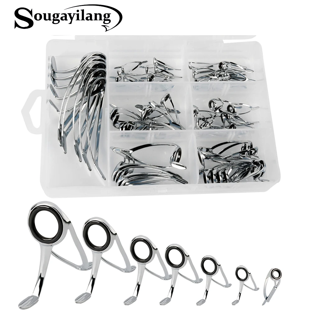 

Sougayilang Mixed Size Fishing Rod Guide Set Tip Strong Line Rings Fishing Rod Guide Tip Top Repair Kit for Carp Pesca