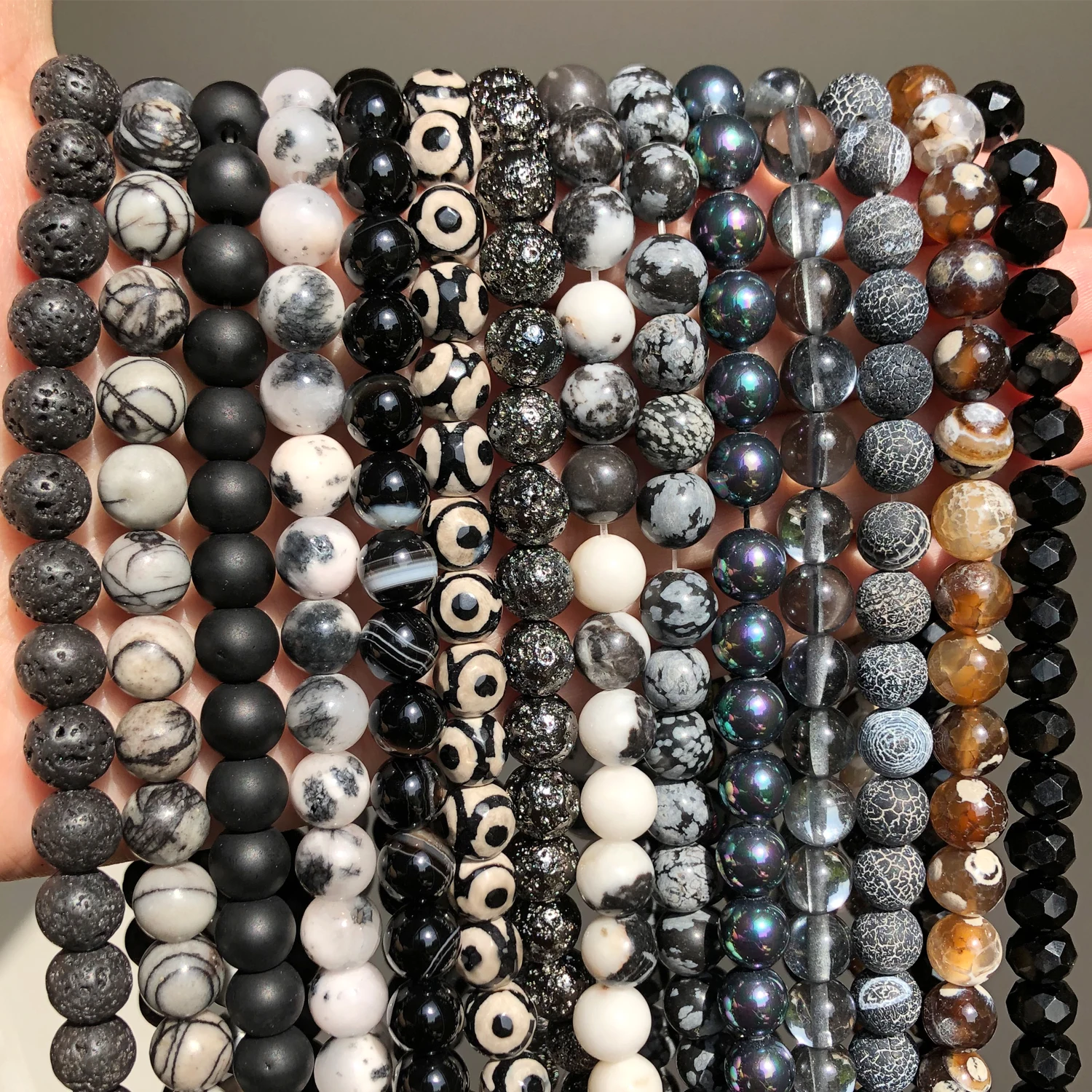 Natural Stone Beads Black Hematite Zebra Jespers Round Spacer Beads for Jewelry Making DIY Bracelet Necklace Accessories 15''