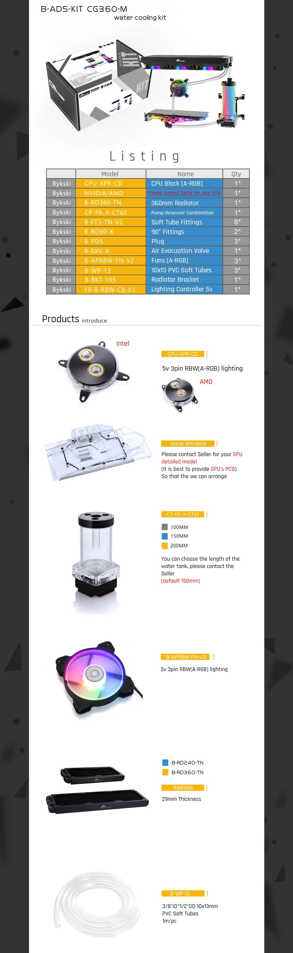 Bykski B-ADS-KIT RBW 5v 3pin Soft Tube Program Kits Multiple Programs For Intel/AMD Cooling Kit Beginner and Advance Level Kit Bykski B-HTRBW-ED, RBW 5v 3pin Hard Tube Program Kits, Multiple Programs Customizable Modification For Intel/AMD Cooling Kit Bykski B-HTRBW-ED,Bykski RBW 5v 3pin hard tube program,Bykski AMD cooling kit