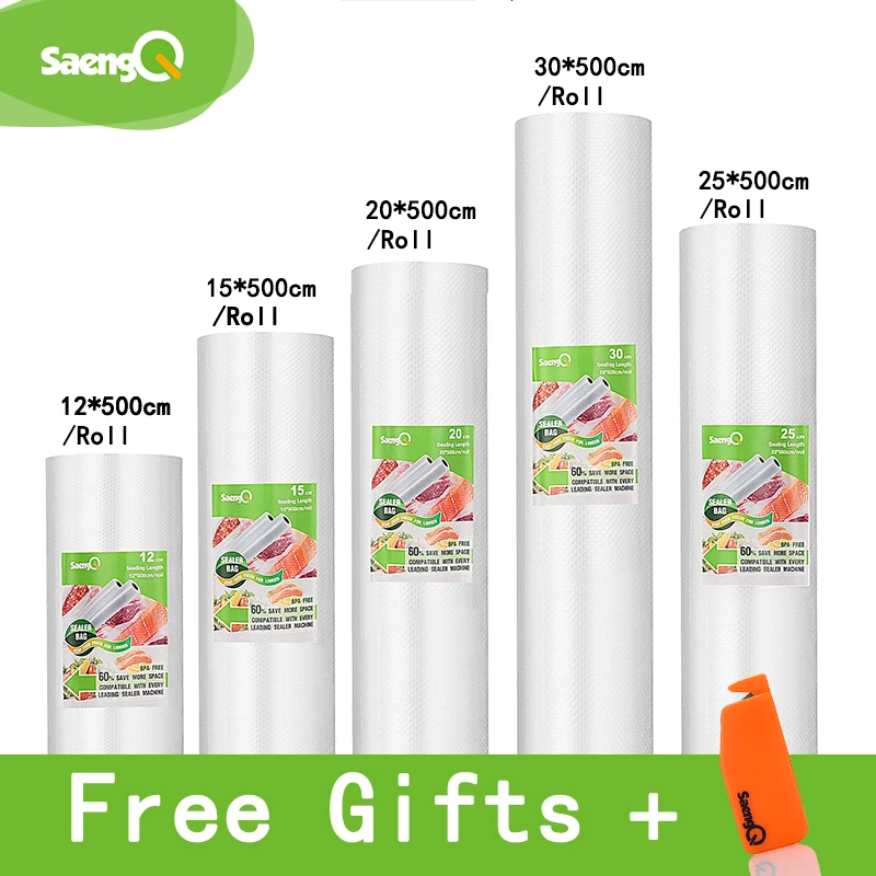 Пакеты saengQ для вакуумного упаковщика пищевых продуктов 12 + 15 20 25 30 см * 500 см/рулон
