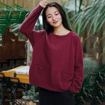 

NINI WONDERLAND 2020 Spring Loose T Shirt Women Long Sleeve Patchwork Cotton T-Shirt Female Autumn Mori Girl Style Tops Big Size