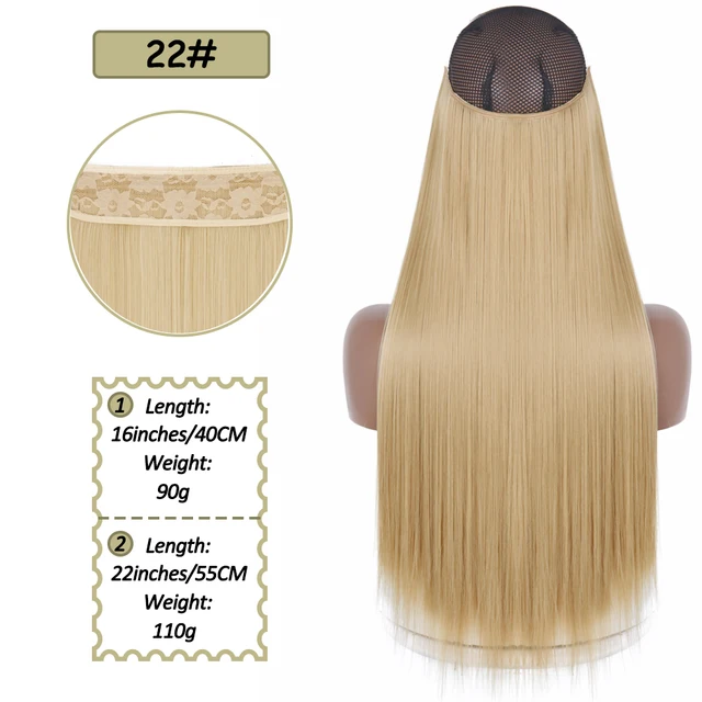 Synthetic No Clip Halo Hidden Hair Extension Ombre Artificial Natural Fake False Long Short Straight Hairpiece Blonde For Women 22