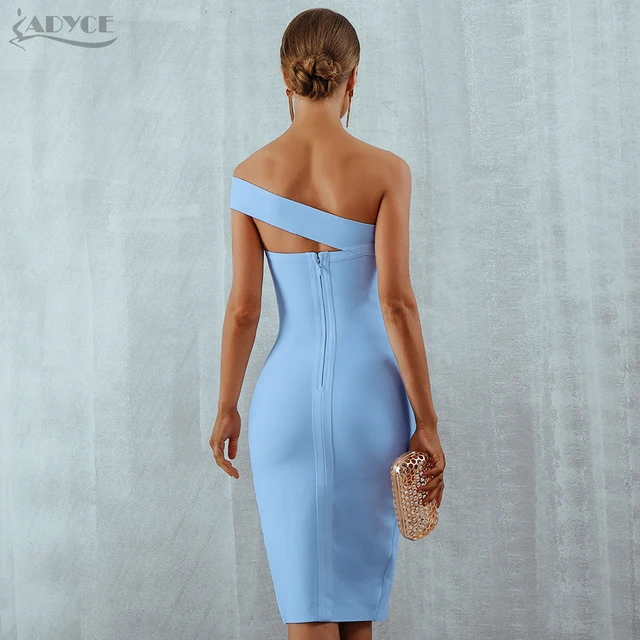 Adyce White Blue Bodycon Bandage Dress Women 2021 Summer Sexy Elegant Black One Shoulder Strapless Celebrity Runway Party Dress 3