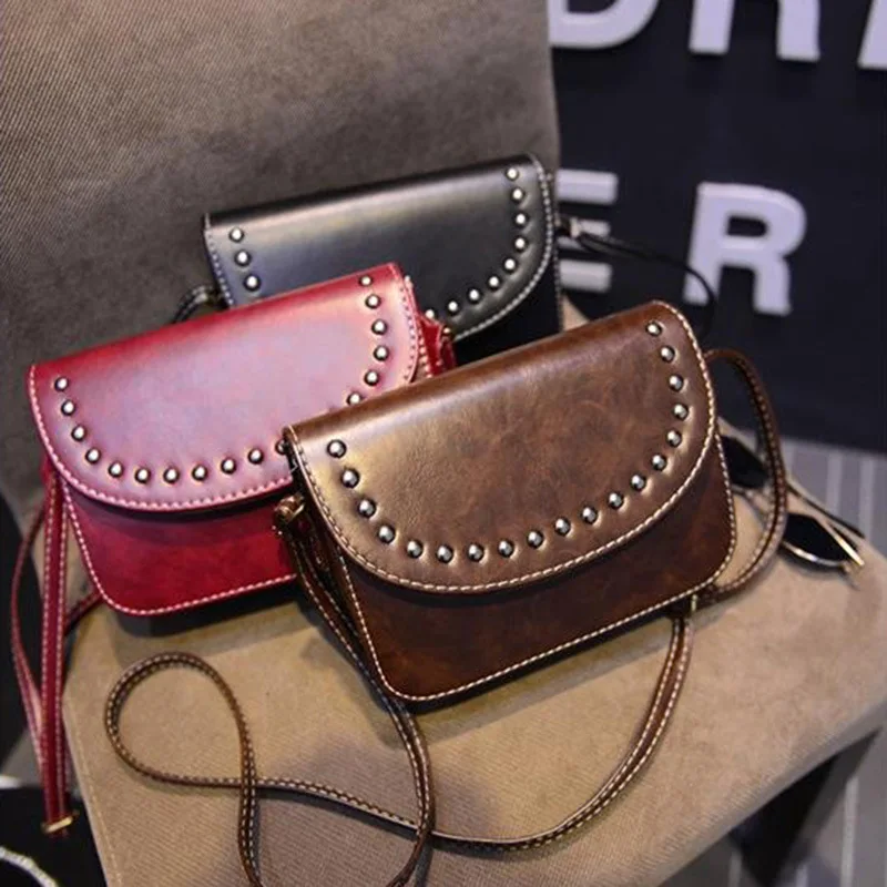 

Female bag 2019 new wave Korean version of the rivet shoulder diagonal package retro small square bag mini bag