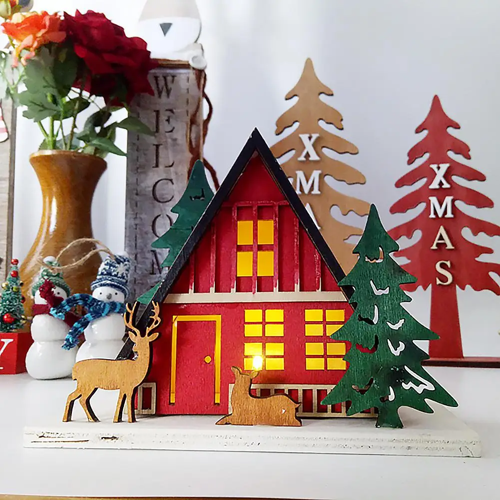 

Wooden House Christmas Decoration Illuminate Window Counter Hotel Shopping Mall New Year Christmas Tree House Decoration