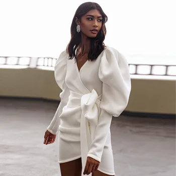 

Ainyfu Ladies Long Sleeve Suit Elegant Coat Hot- Selling Solid Color V-neck Wrapped Chest Bow Tie Office Women Slim Coat C67
