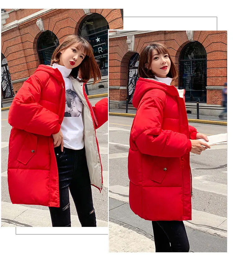 Женское пальто с капюшоном, длинное пальто, парка, негабаритная куртка средней длины, женские осенние зимние толстые куртки, женские корейские модные повседневные пальто
