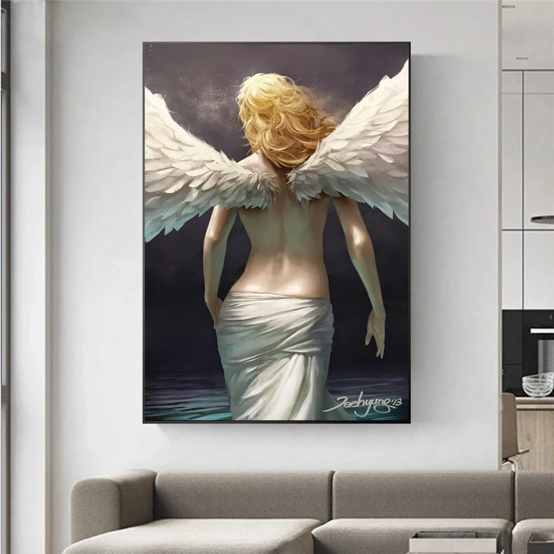 

Canvas Painting Modern Home Decor Posters And Prints Golden Color Angel Wall Art Prints Picture For Living Room No Frame