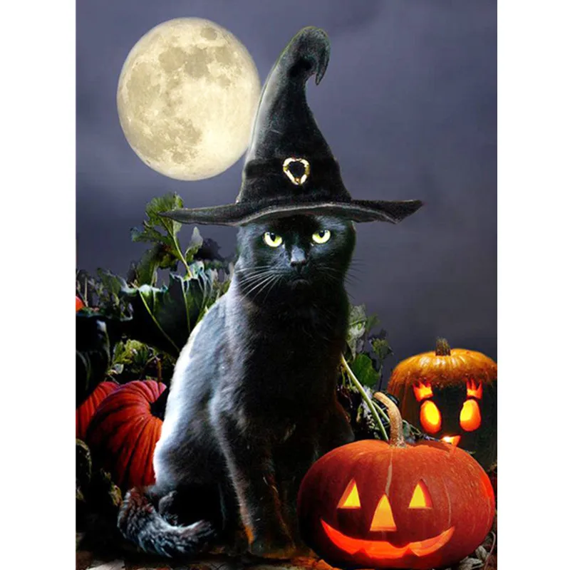 

5D DIY Diamond Embroidery Animal Cat Cross Stitch Diamond Painting Full Round Diamond Home Decoration Halloween Gift