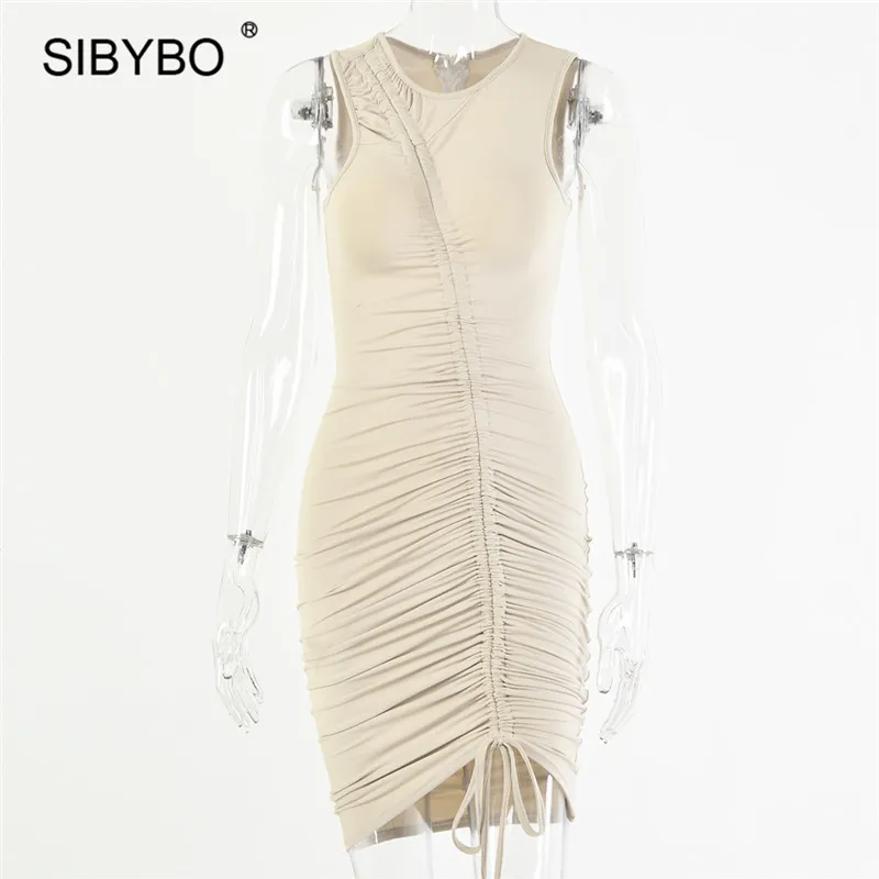 Женское платье с рюшами SIBYBO летнее облегающее без рукавов вечерние платья на