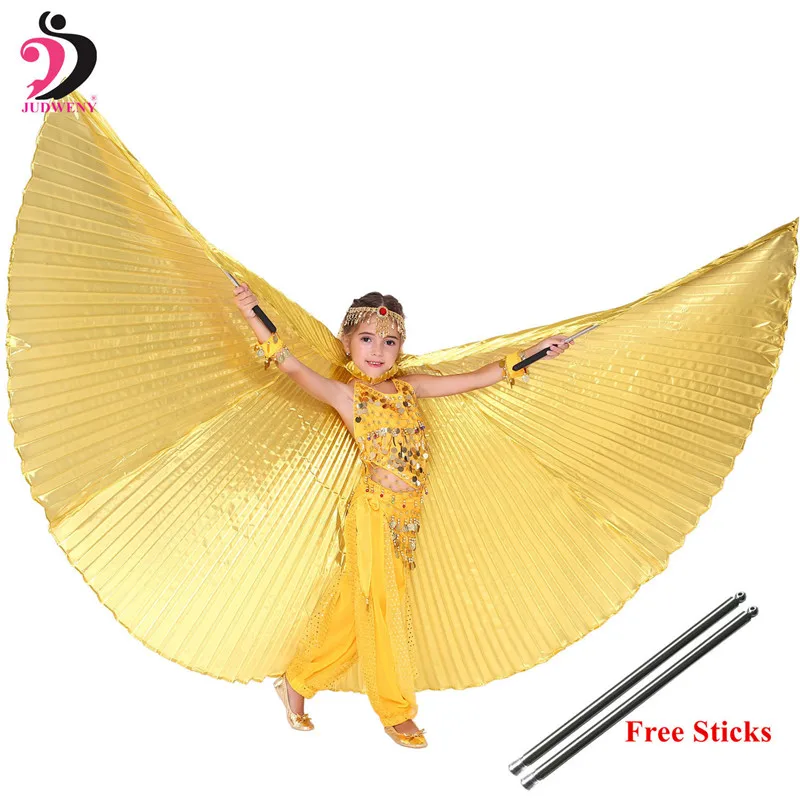 Детский костюм для танца живота, крылья для танца живота, Болливуд, костюмы для девочек, цыганский танец живота, золото для девочек, детские палочки 10 цветов - Цвет: Gold
