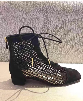 

Cutouts Summer Boots Ladies Shoes Fretwork Zapatos Mujer Black Gladiator Sandals Women Shoes Thick Heel Lace Up Sandalias Mujer