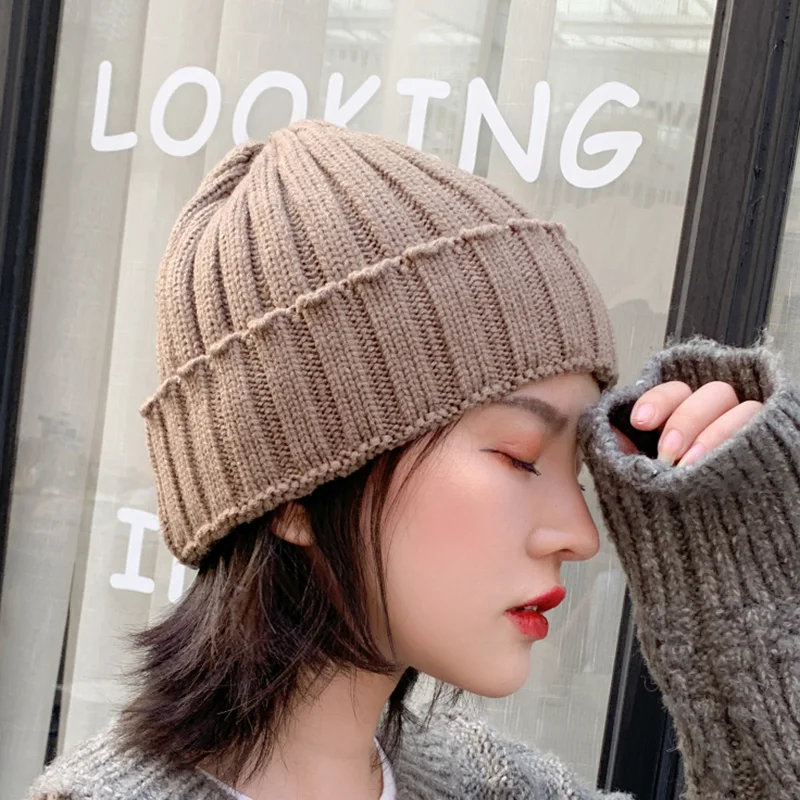 Skullies, одноцветная Зимняя шерстяная вязаная шапка, женская шапка Gorras, повседневная, утолщенная, теплая, женская, мягкая, Балаклава, шапка бини, лыжная