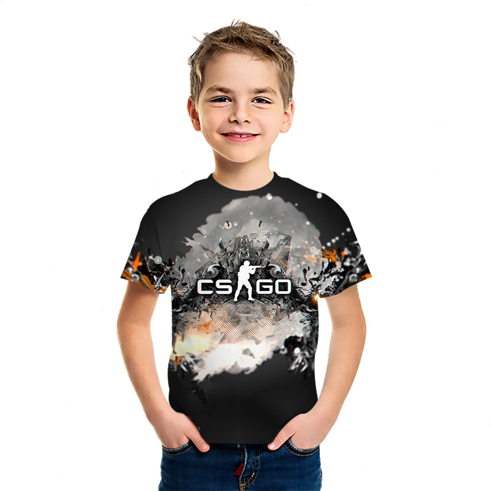 Cs Go Games Summer Comfortable T-Shirt Cotton Top Children's Loose 2021 3D Printing Boys And Girls' Harajuku Short tee | Мать и